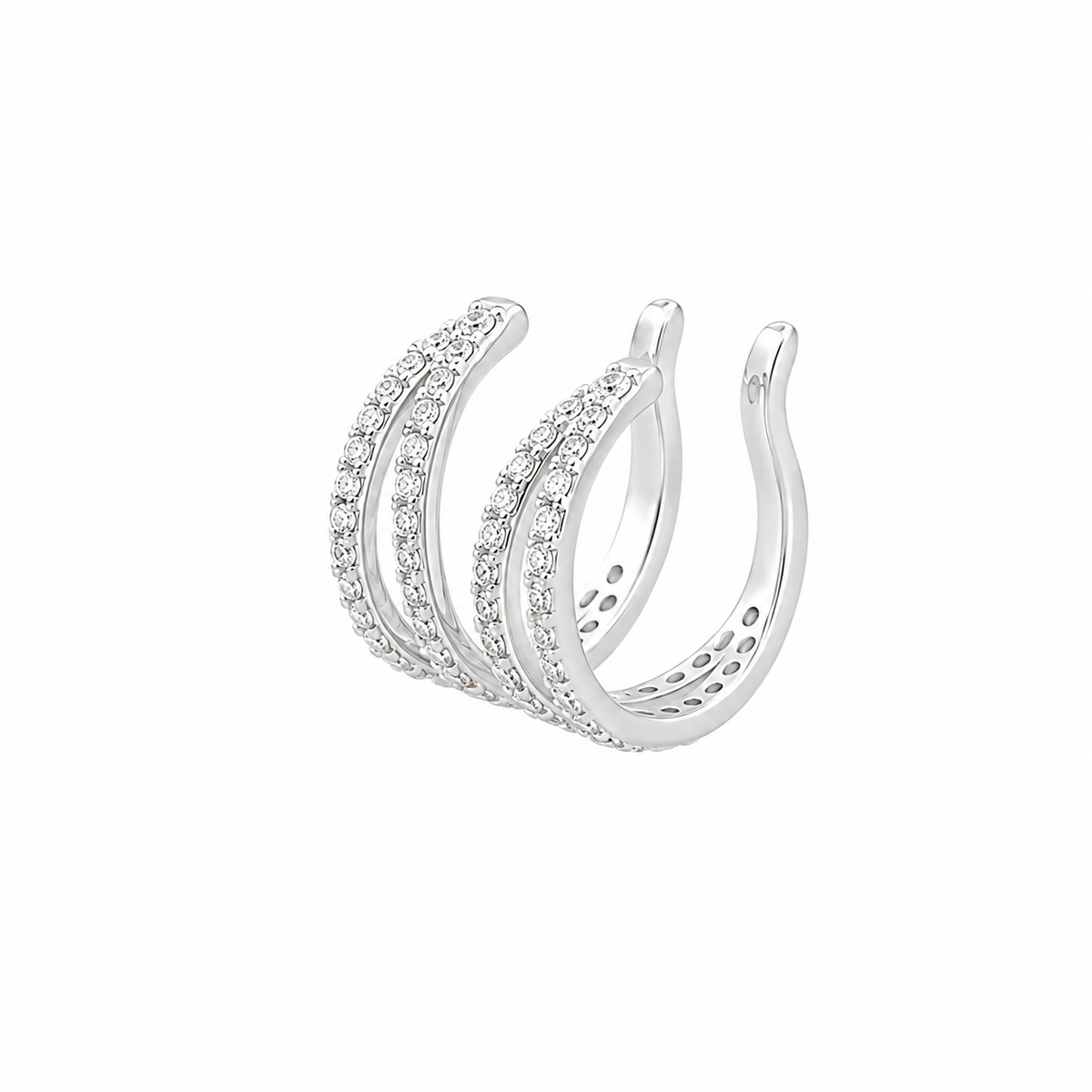 Double Row Pave CZ White Gold Ear Cuff