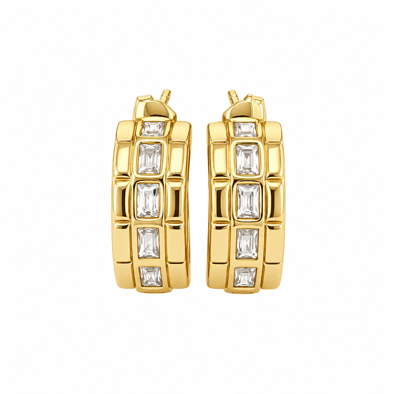 Baguette CZ Channel Half Hoop Earrings