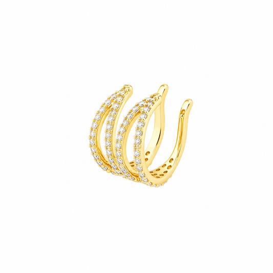 Double Row Pave CZ Gold Ear Cuff