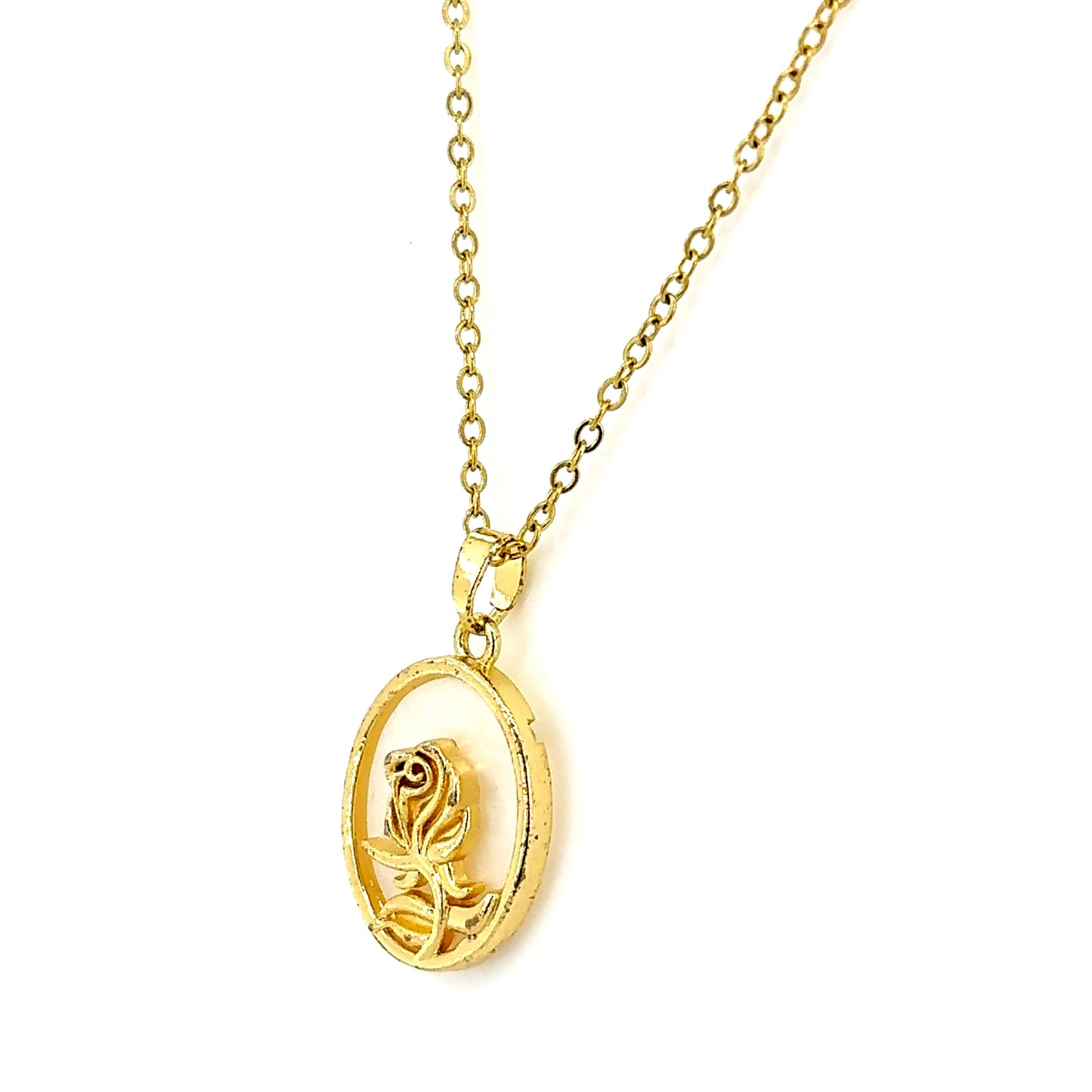 Rose Mother of Pearl Oval Pendant Necklace