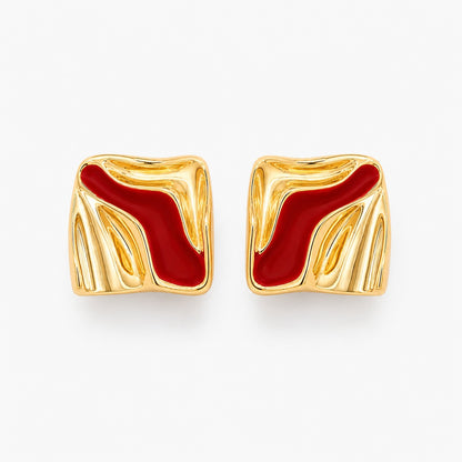 Crimson Wave Stud Earrings