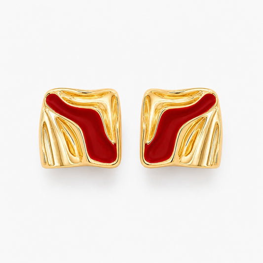 Crimson Wave Stud Earrings