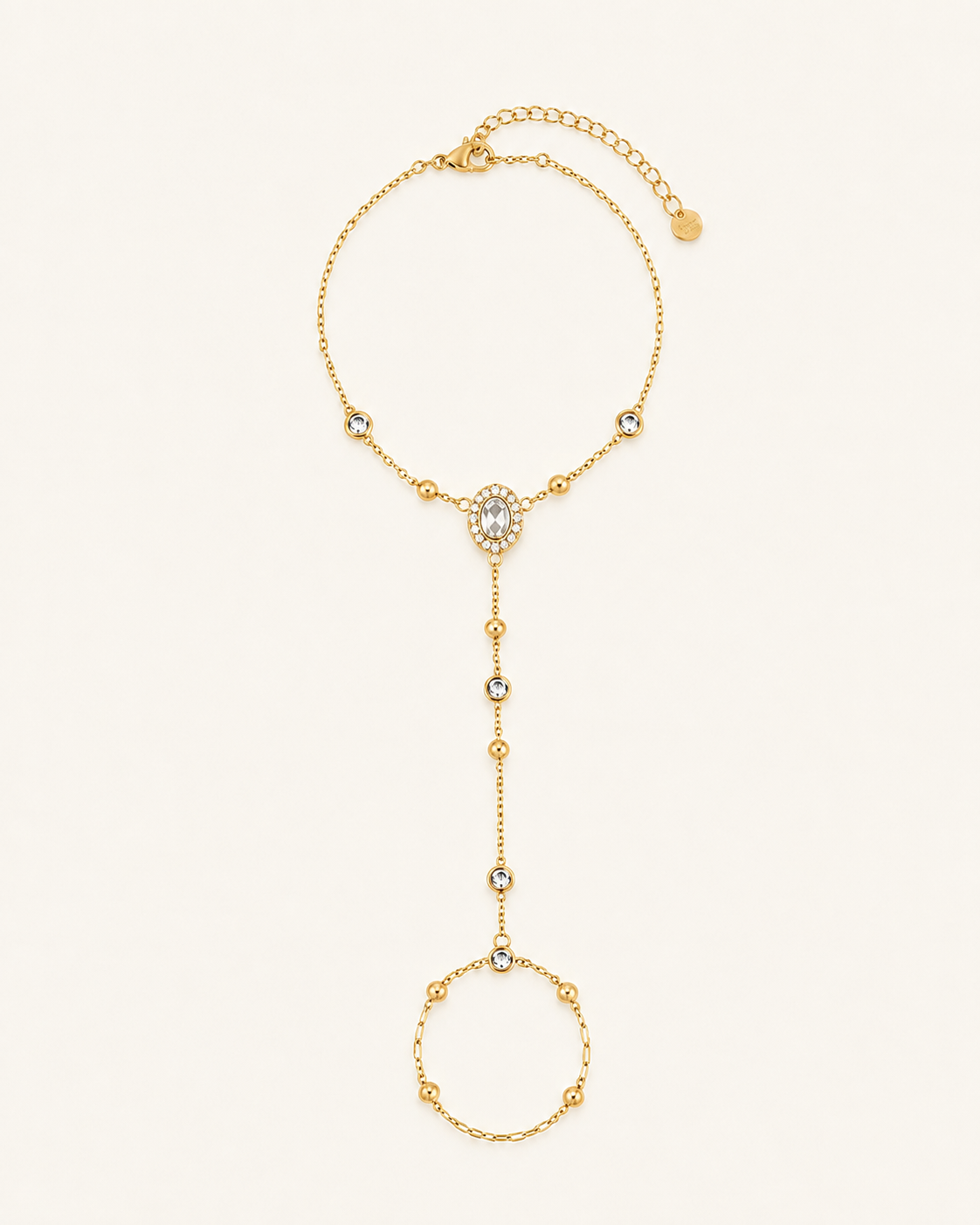 Dainty Oval Halo Hand Chain Bracelet