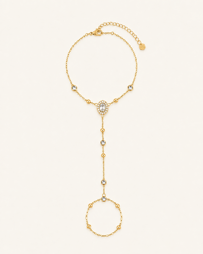 Dainty Oval Halo Hand Chain Bracelet