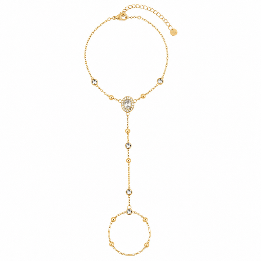 Dainty Oval Halo Hand Chain Bracelet