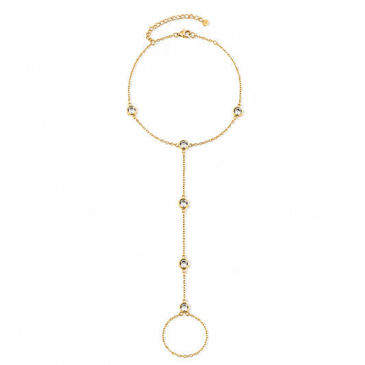 Gold Bezel CZ Hand Chain Bracelet