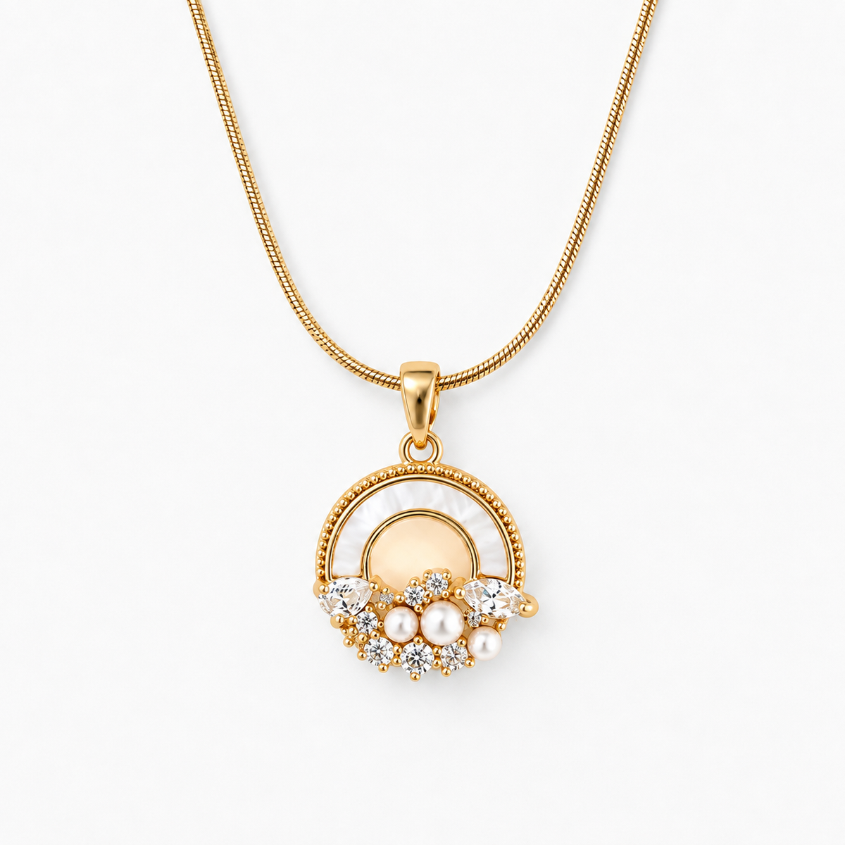 Crescent Pearl Cluster Necklace
