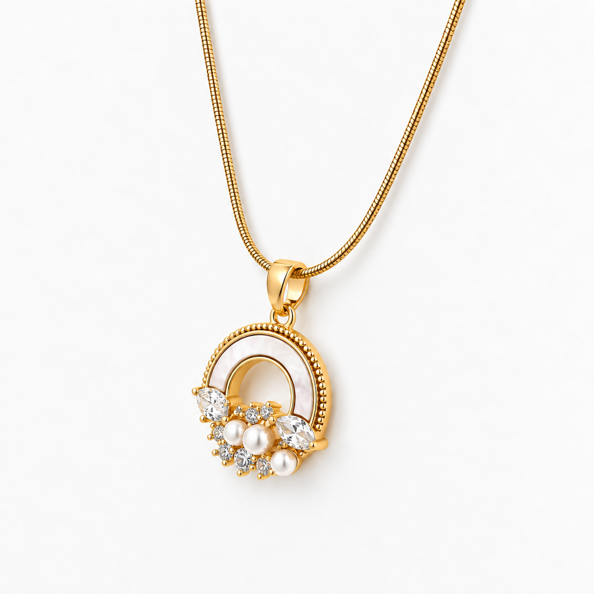 Crescent Pearl Cluster Necklace