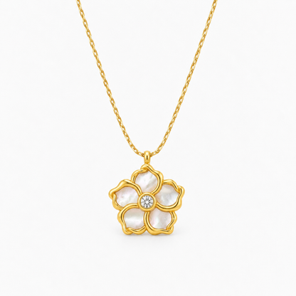 White Blossom Flower Pendant Necklace