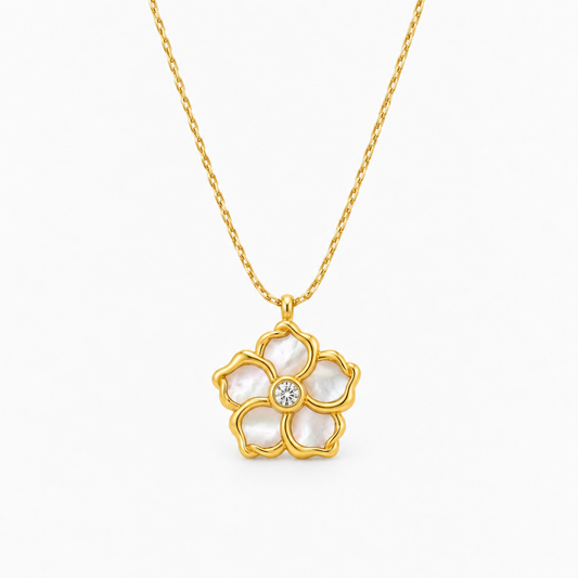 White Blossom Flower Pendant Necklace
