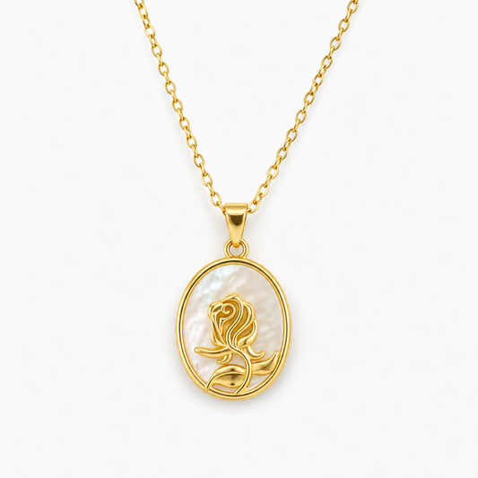Rose Mother of Pearl Oval Pendant Necklace