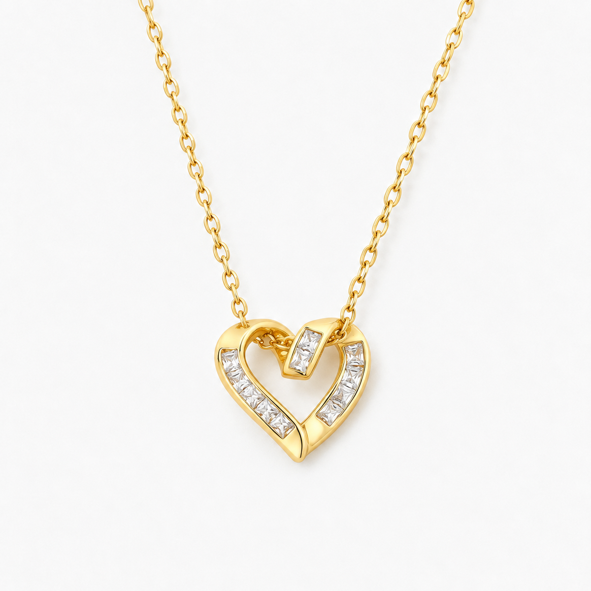 Open Heart Baguette Pendant Necklace