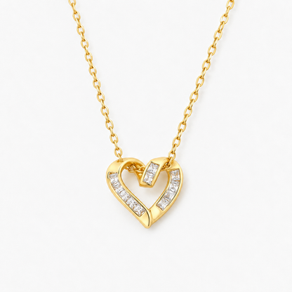 Open Heart Baguette Pendant Necklace