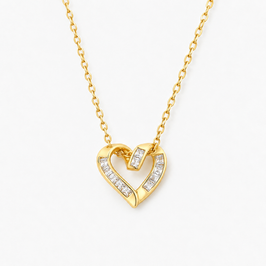Open Heart Baguette Pendant Necklace