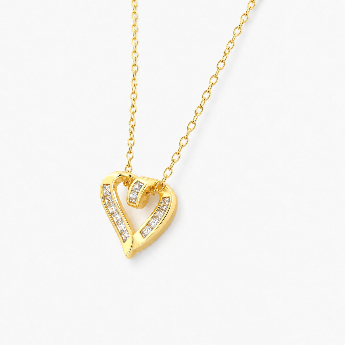 Open Heart Baguette Pendant Necklace