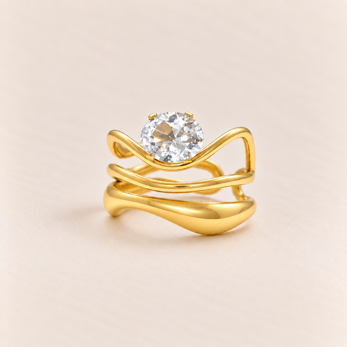 Triple Wave Oval Ring
