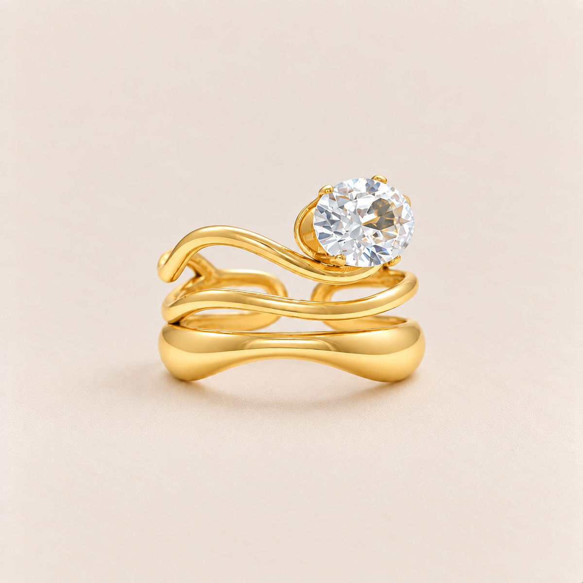 Triple Wave Oval Ring