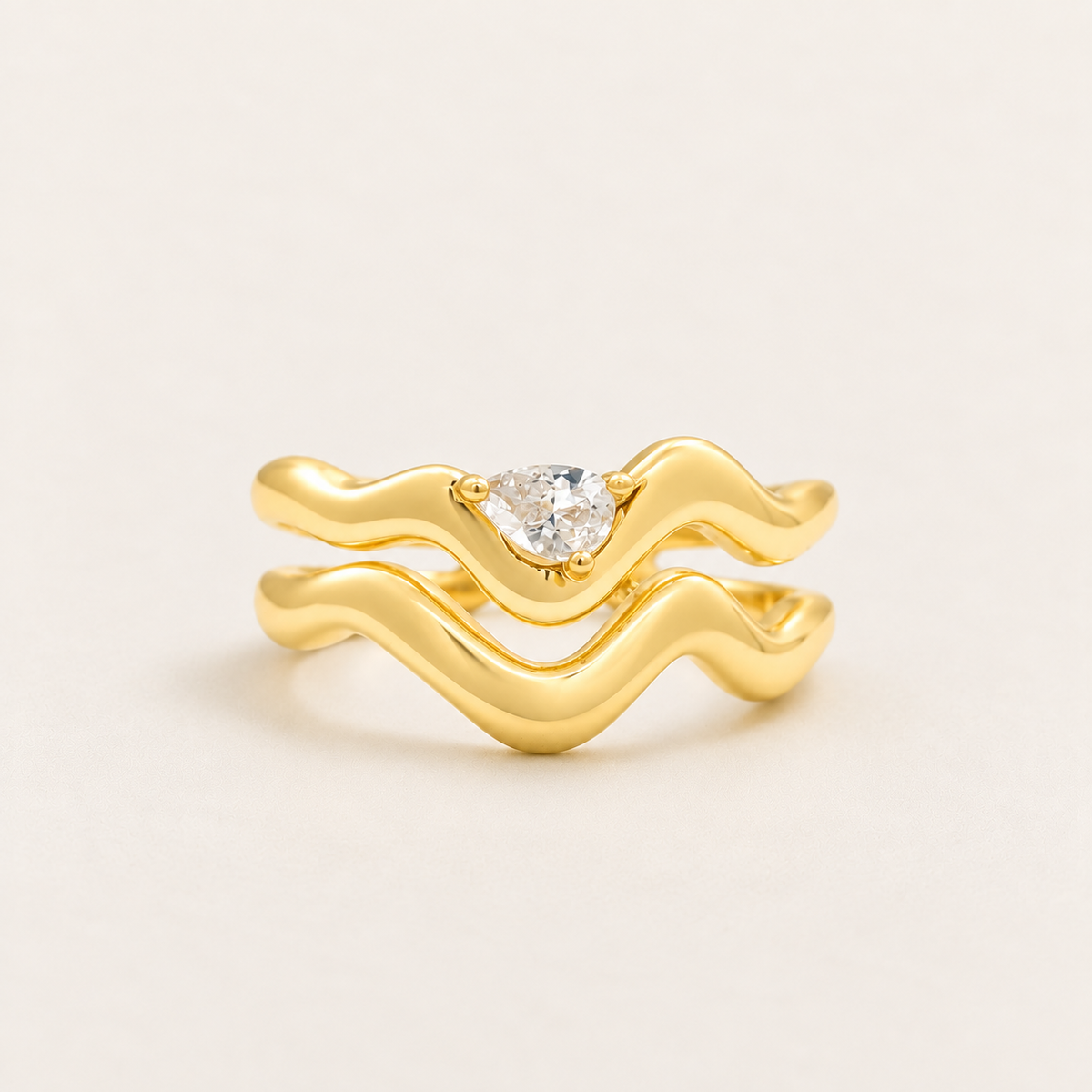 Twin Wave Pear Ring