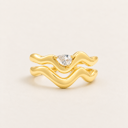 Twin Wave Pear Ring