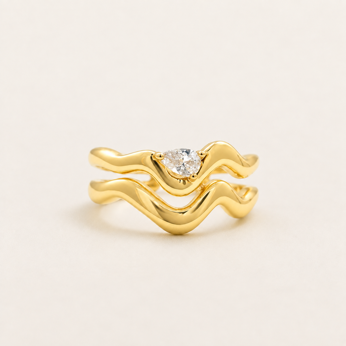 Twin Wave Pear Ring