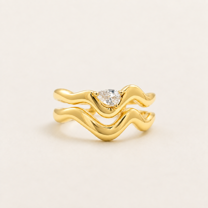 Twin Wave Pear Ring