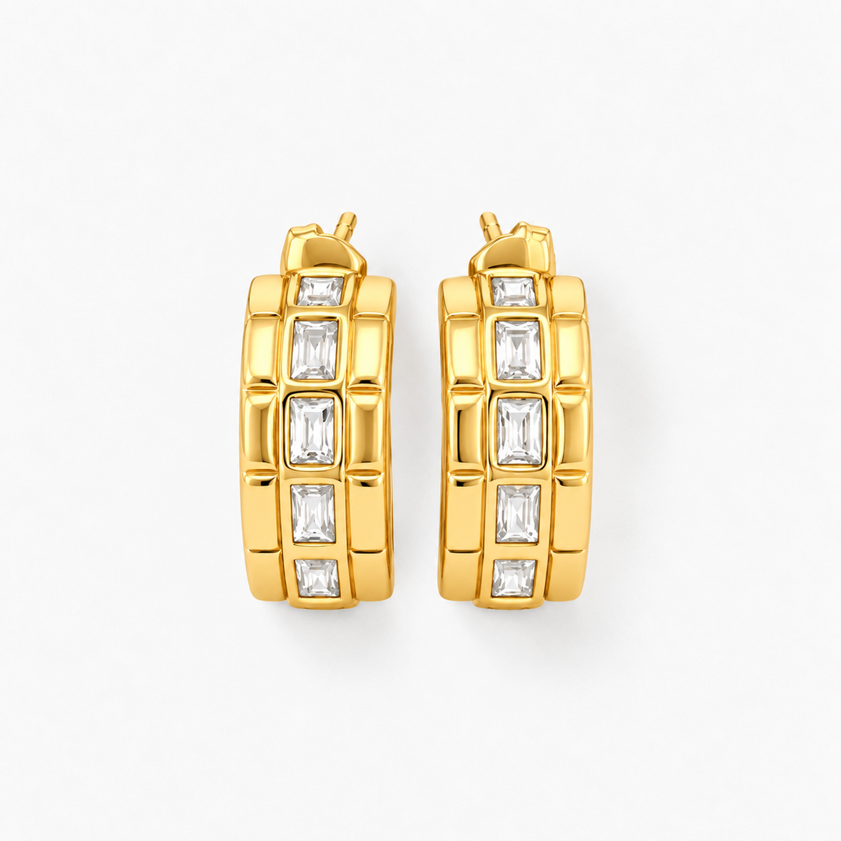 Baguette CZ Channel Half Hoop Earrings