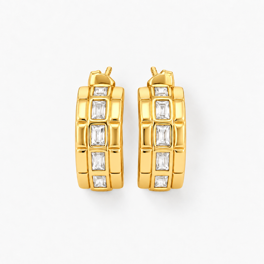 Baguette CZ Channel Half Hoop Earrings