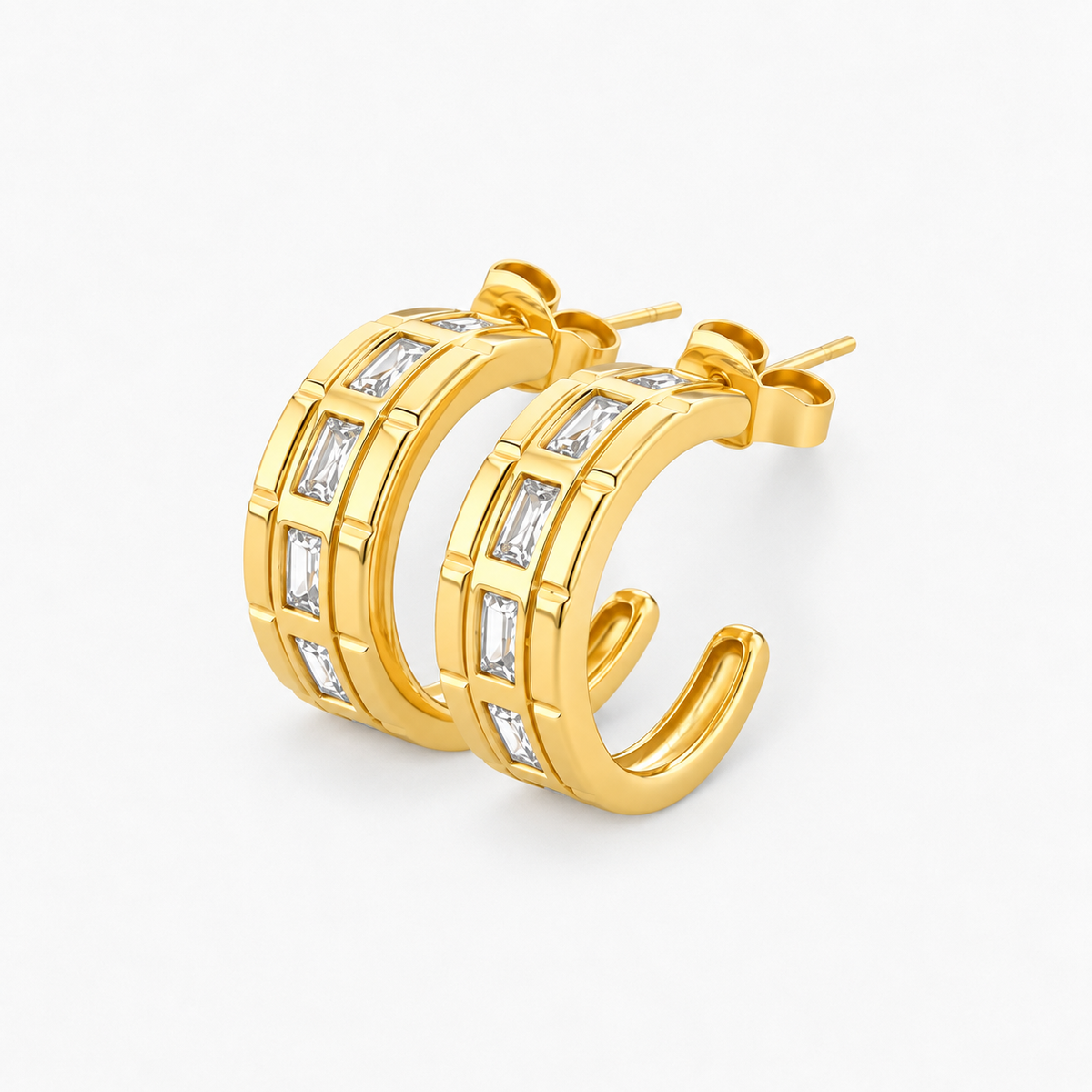 Baguette CZ Channel Half Hoop Earrings