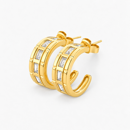 Baguette CZ Channel Half Hoop Earrings