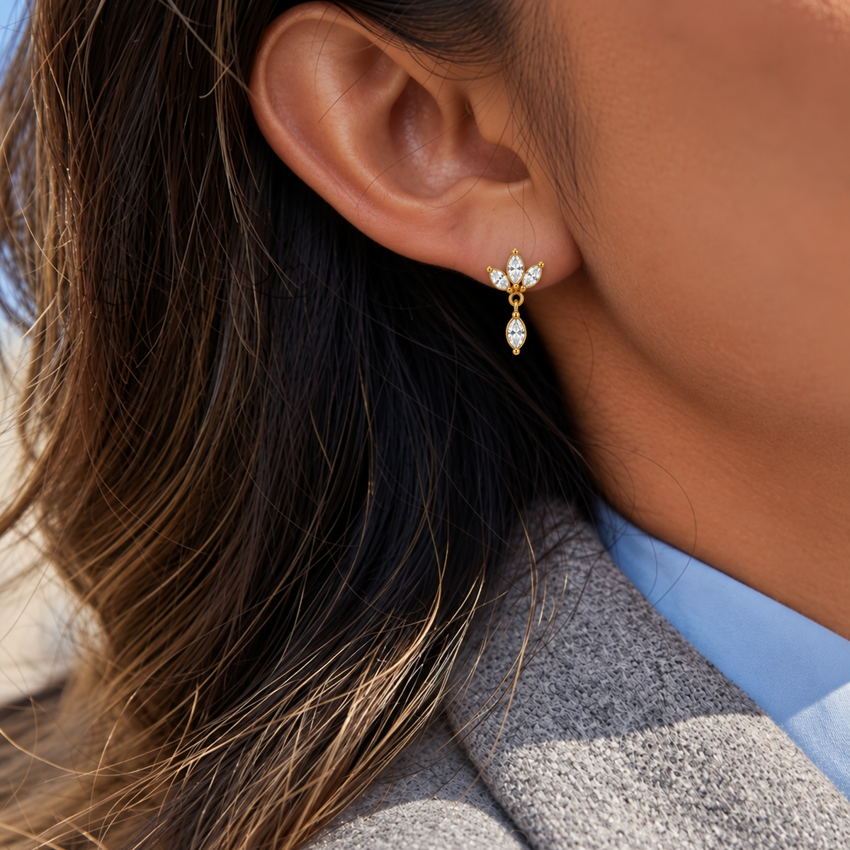 Marquise Leaf Drop Studs