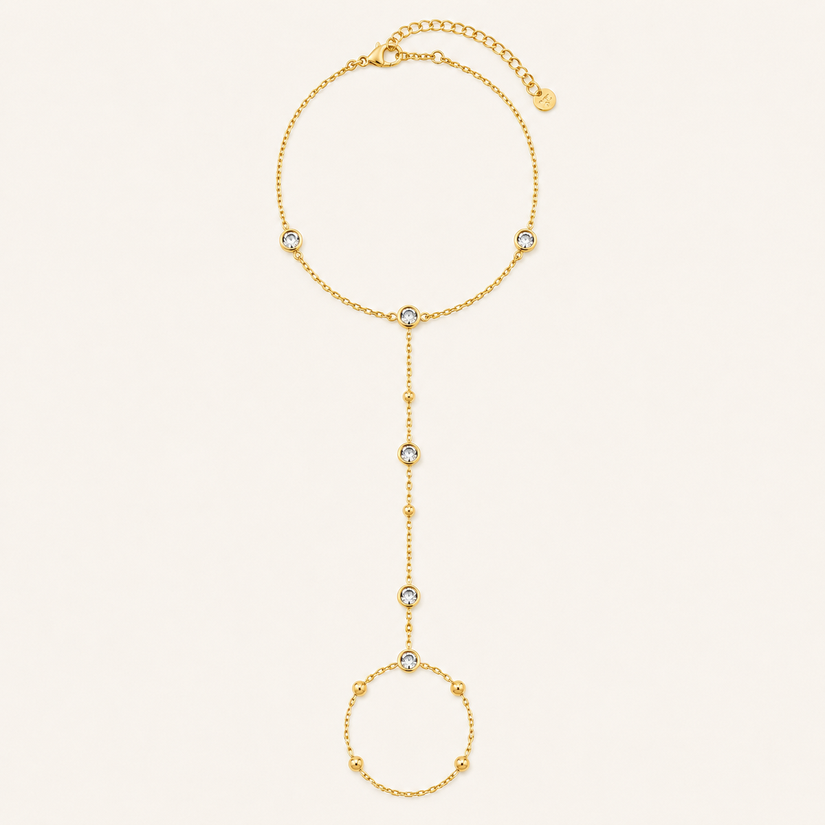 Gold Bezel CZ Hand Chain Bracelet