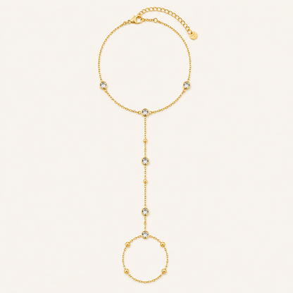 Gold Bezel CZ Hand Chain Bracelet