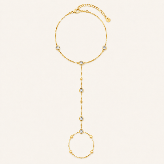 Gold Bezel CZ Hand Chain Bracelet