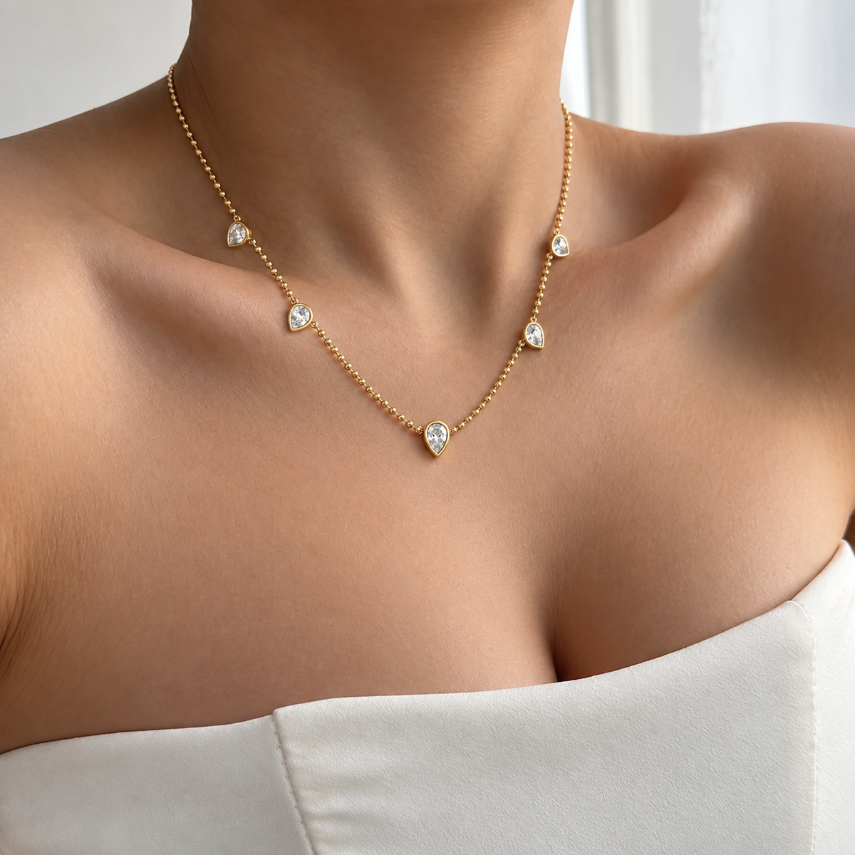 Pear CZ Droplet Necklace