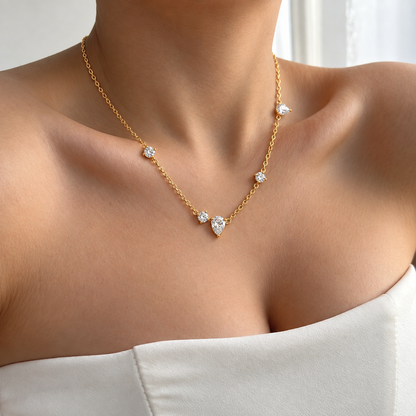 Pear and Round Crystal Necklace