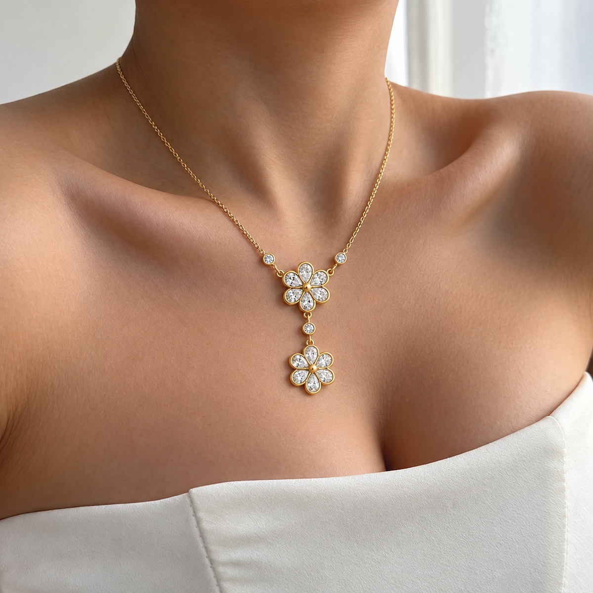 Double Daisy Crystal Necklace