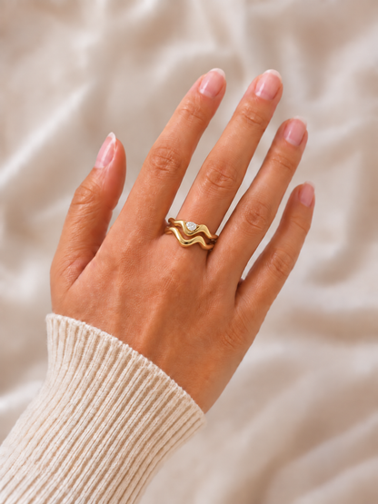 Twin Wave Pear Ring