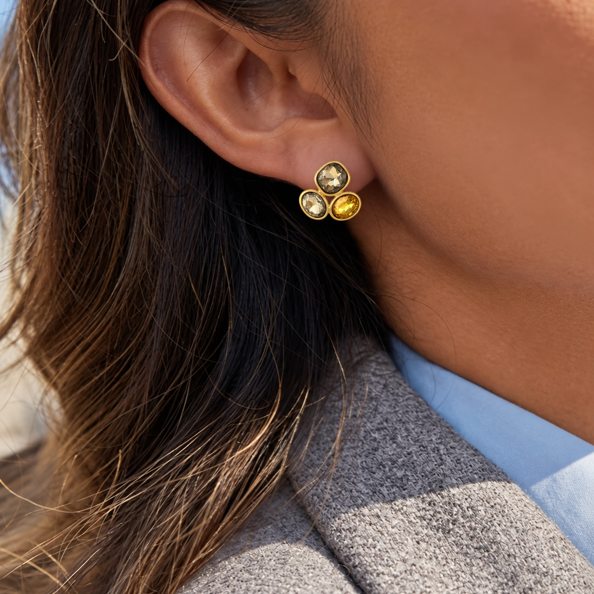 Tri-Stone Ombré Cluster Studs