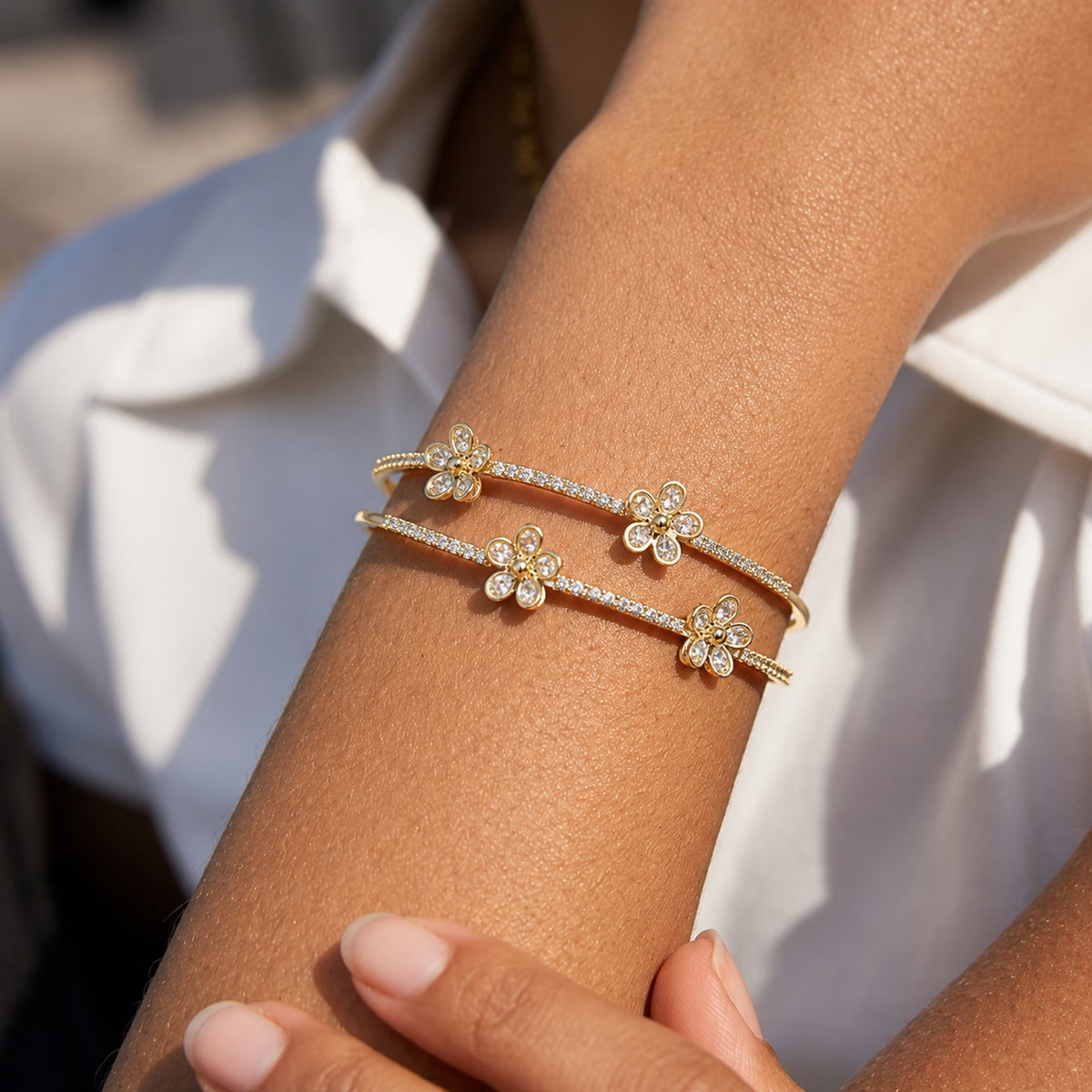 Double Row Gold Daisy Bracelet
