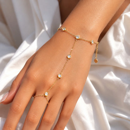 Gold Bezel CZ Hand Chain Bracelet