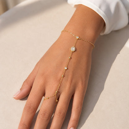 Dainty Oval Halo Hand Chain Bracelet