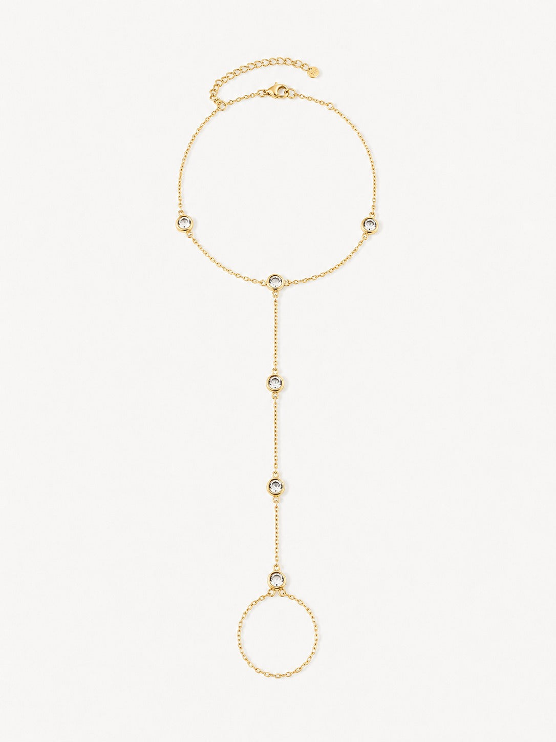 Gold Bezel CZ Hand Chain Bracelet