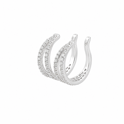 Double Row Pave CZ White Gold Ear Cuff