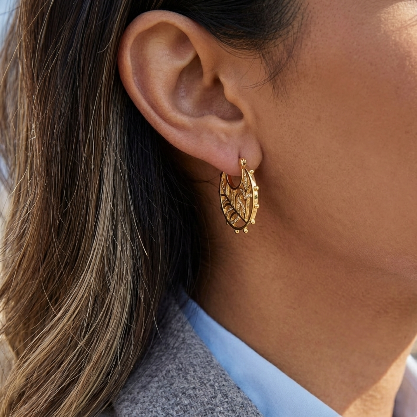 Filigree Leaf Hoop Earrings