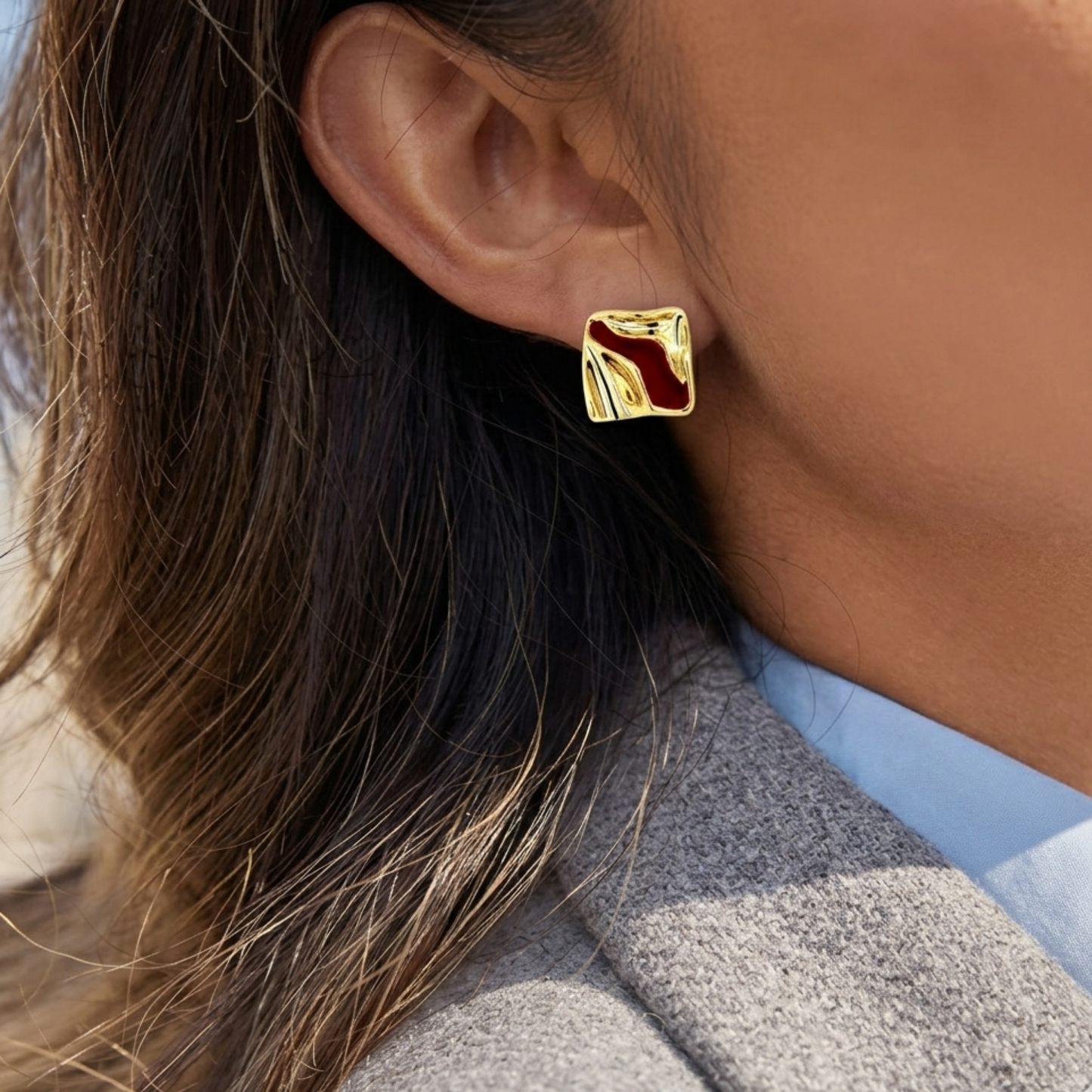 Crimson Wave Stud Earrings