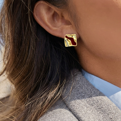 Crimson Wave Stud Earrings