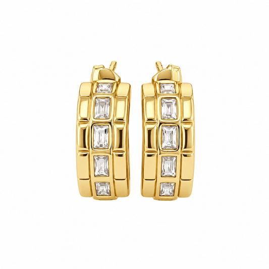Baguette CZ Channel Half Hoop Earrings