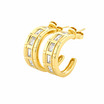 Baguette CZ Channel Half Hoop Earrings