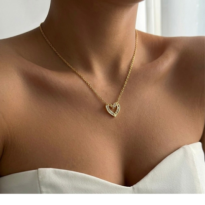Open Heart Baguette Pendant Necklace