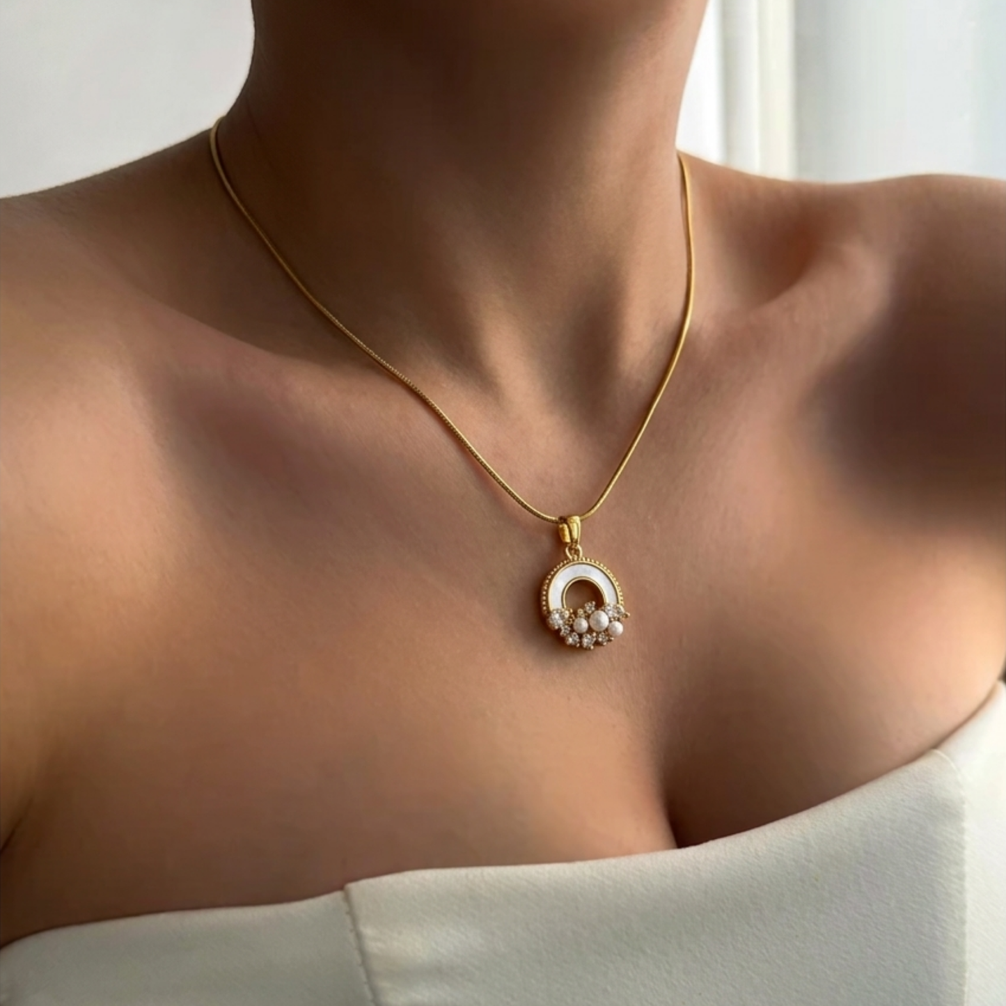 Crescent Pearl Cluster Necklace